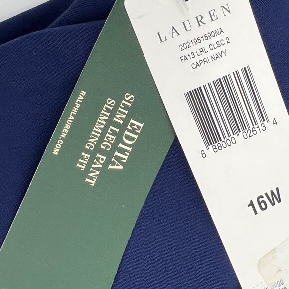 Lauren Ralph Lauren Edita Wool Blend Slim Leg Pants Womens Plus Sz 16W Navy NEW - Picture 7 of 9